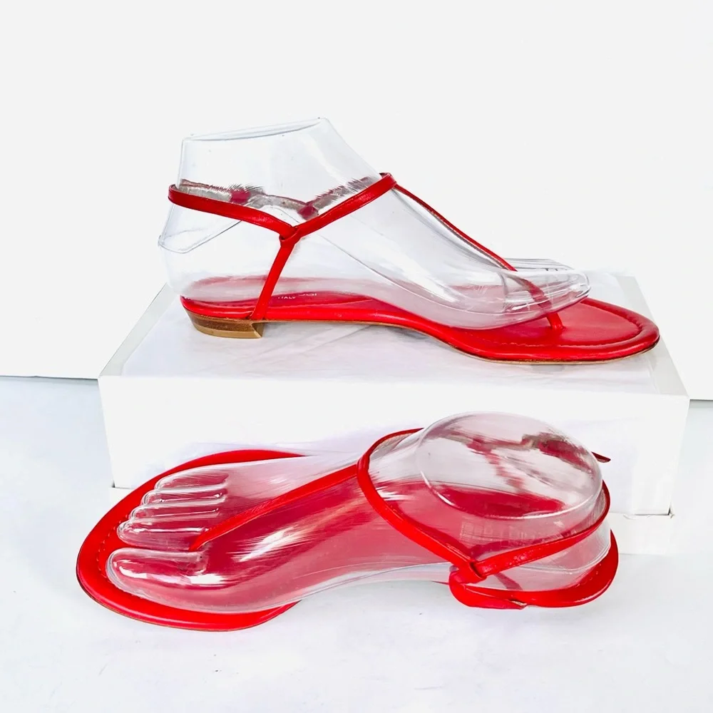 Sergio Rossi red leather flat sandals  38